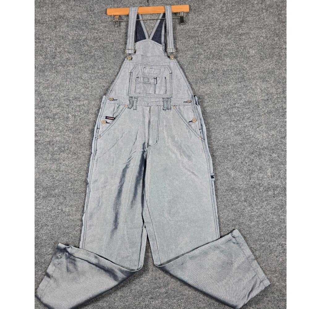 Vibes Silver Denim Overalls Bib Pants Medium Silver‎ Color